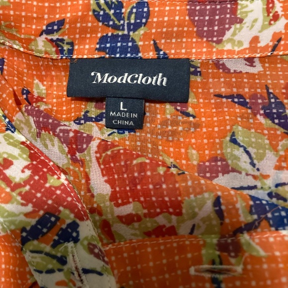 ModCloth sheer Orange floral button up Long sleeved blouse - Picture 7 of 8
